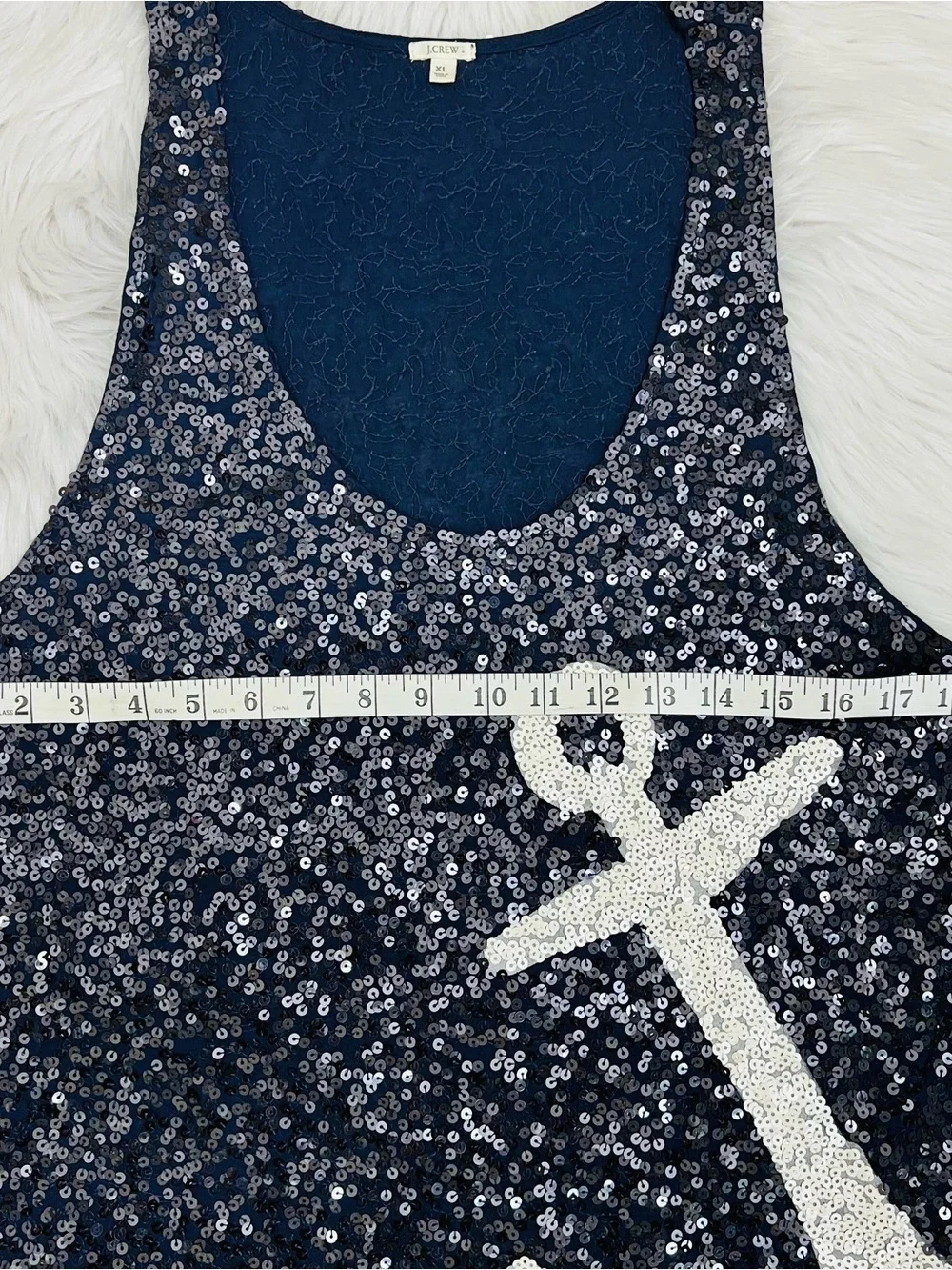 NWOT J Crew Navy Sequin Nautical Anchor Sleeveless Tank Top Sz XL